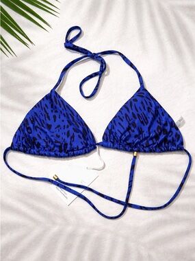 Vitamin A Royal Blue & Black Animal Print Triangle Bikini Top